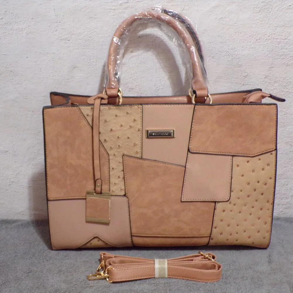 Sally Young London Patchwork Satchel‎ Beige & Gold Accents Has Handles & Strap